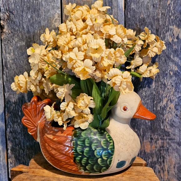 Vintage Duck Pottery Planter - Cute Garden Decor, Retro Boho Primitive Decor - Picture 2 of 9